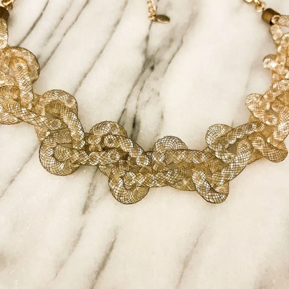 Aldo Gold Mesh Statement Necklace‎ | Chunky Beaded Chain Link